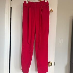 Express Vibrant Red Trousers with Wrap Belt- Ankle length